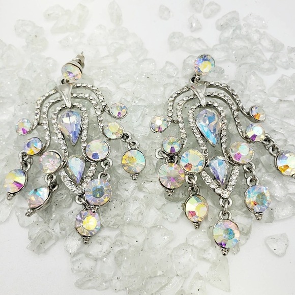 Vintage Bling Earrings Crystal Rhinestones • Large • Chandelier - Picture 1 of 4